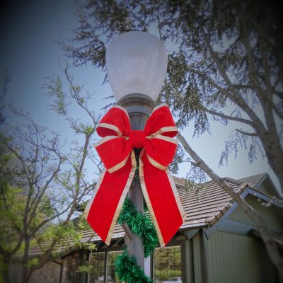 Green Pole Wrap With Red Bow_Fotor